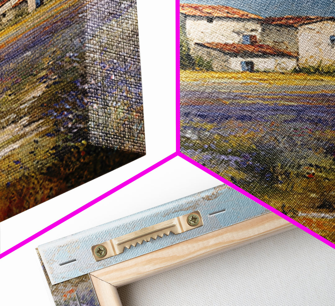 Lavender Field with Distant Stone Farmhouse Canvas Print, French Country Art, Minimalist Decor, Farmhouse Decor, Oil Painting, FCA-2x3-57