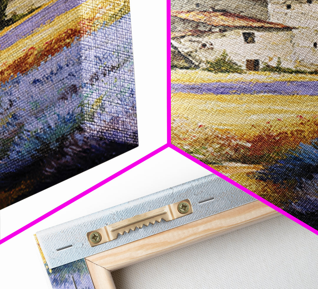 Lavender Field with Distant Stone Farmhouse Canvas Print, French Country Art, Minimalist Decor, Farmhouse Decor, Oil Painting, FCA-2x3-81