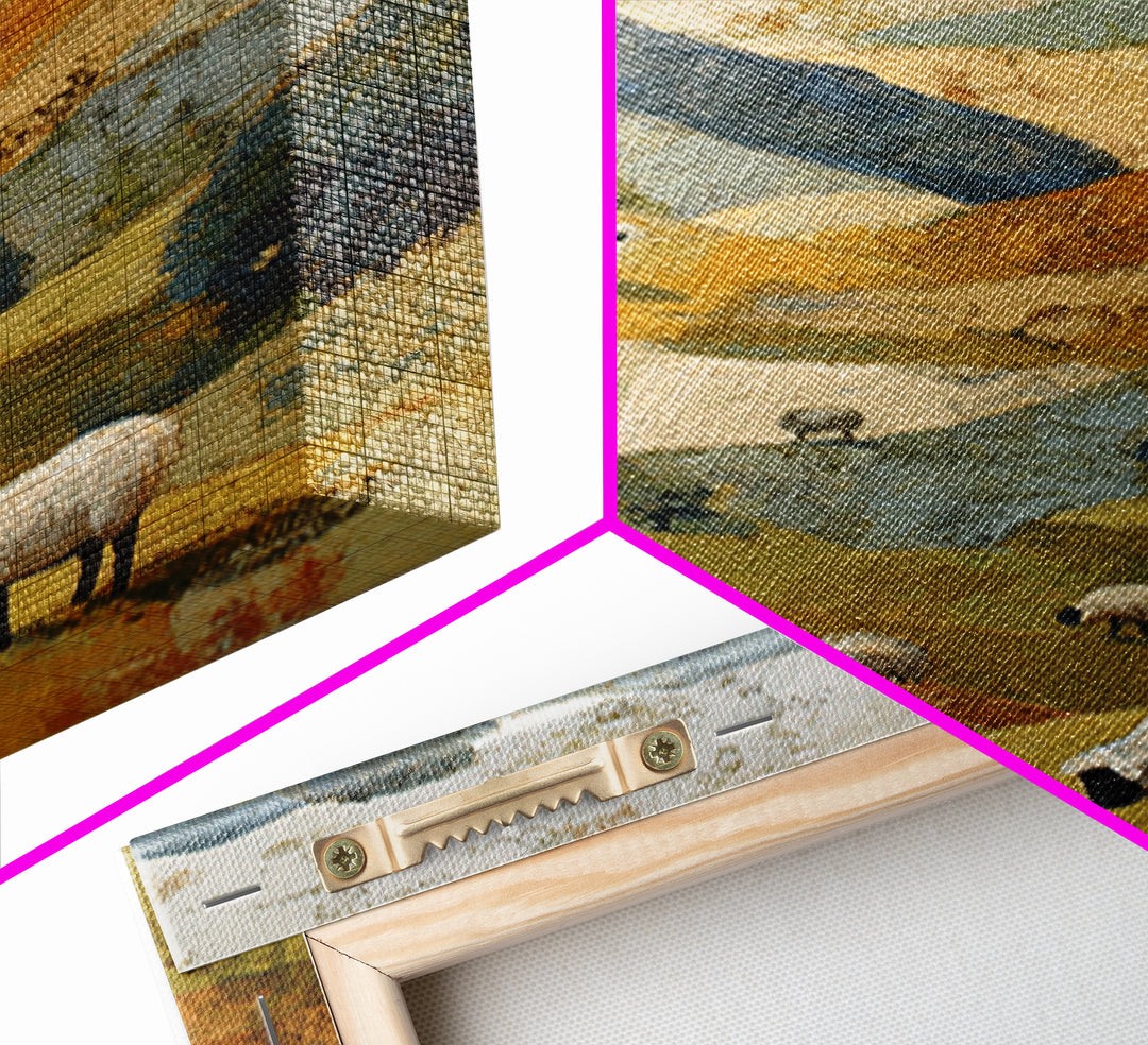 Pastoral Sheep in Rolling Countryside Framed Canvas Print, French Country Art, Textured Painting, Farmhouse Decor, Country, FCA-2x3-94