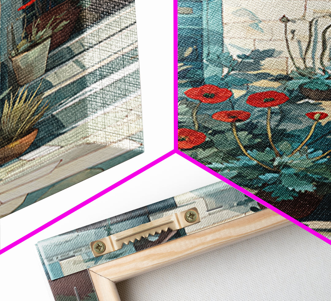Poppies Beside a Stone Garden Wall Canvas Print, French Country Art, Art Print, Farmhouse Decor, Watercolor Art, Country, FCA-2x3-95