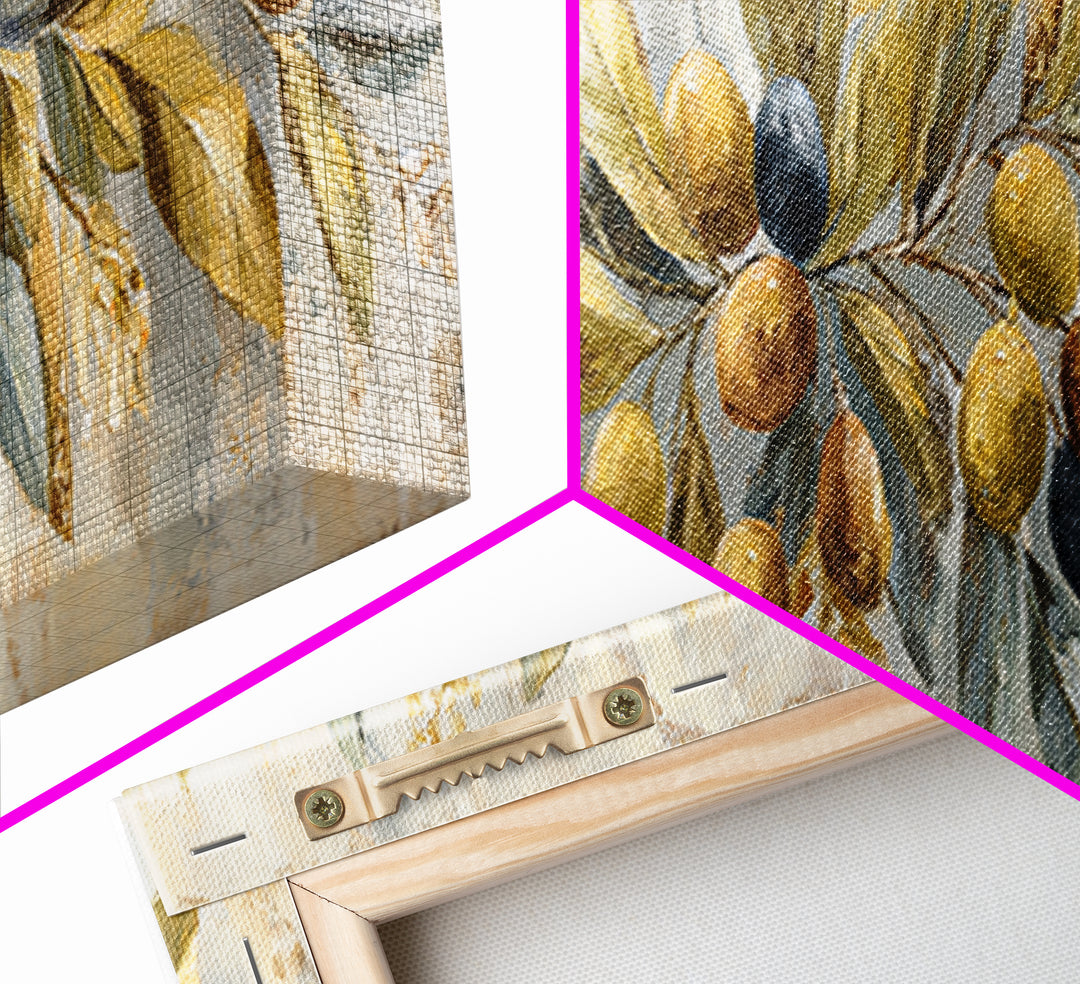 Olive Branch Wreath on Cream Ground Canvas Print, French Country Art, Landscape Painting, Farmhouse Decor, Watercolor Art, FCA-3x1-14