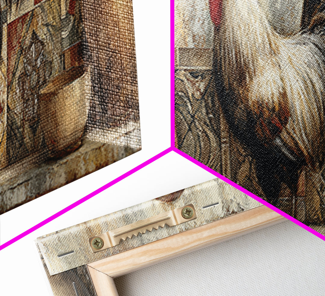 Rooster Portrait in Rustic French Palette Framed Canvas Print, French Country Art, Contemporary Art, Farmhouse Decor, Country, FCA-3x1-18