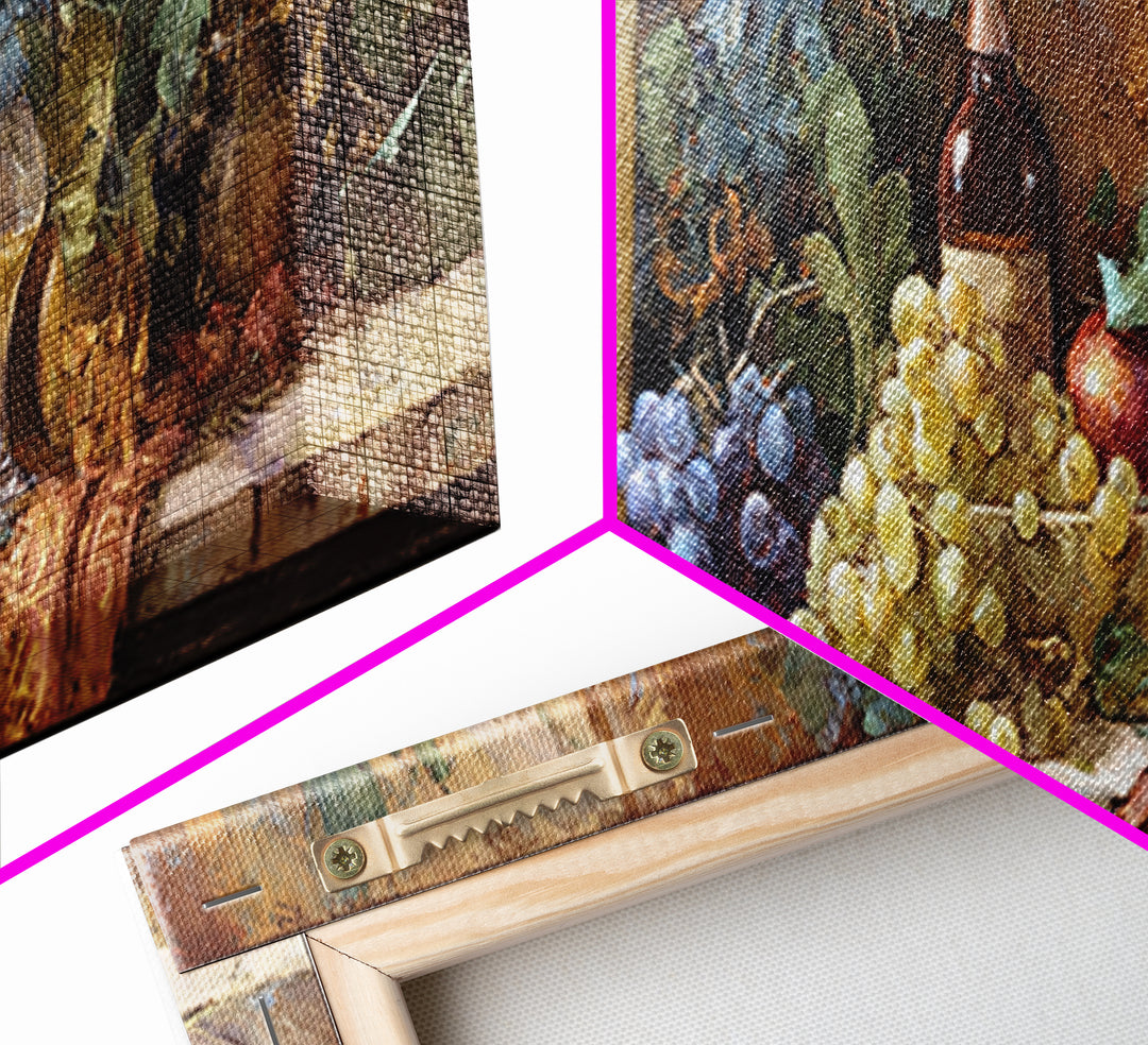 Grapes and Wine Still Life Canvas Print, French Country Art, Oil Painting, Farmhouse Decor, Abstract Art, Country, FCA-3x1-25