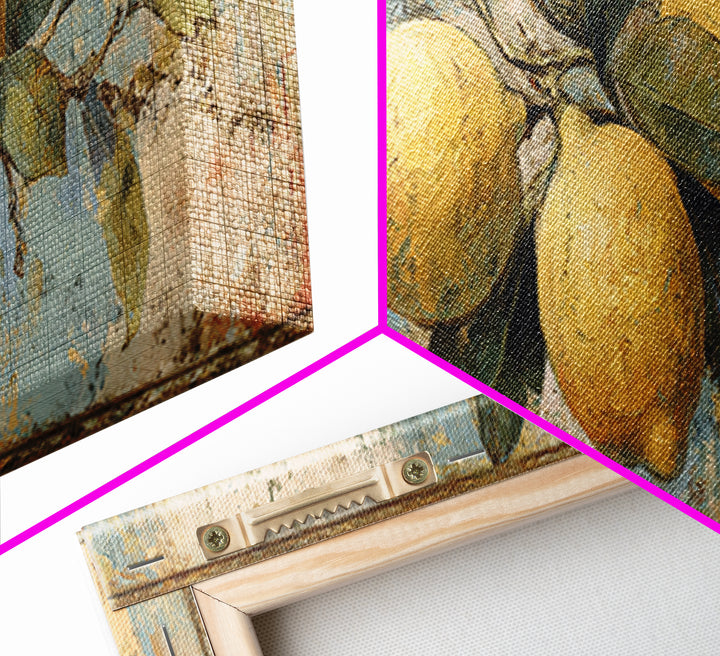 Aged Botanical Plate of Lemons and Leaves Canvas Print, French Country Art, Landscape Wall Art, Farmhouse Decor, Country, FCA-3x1-28