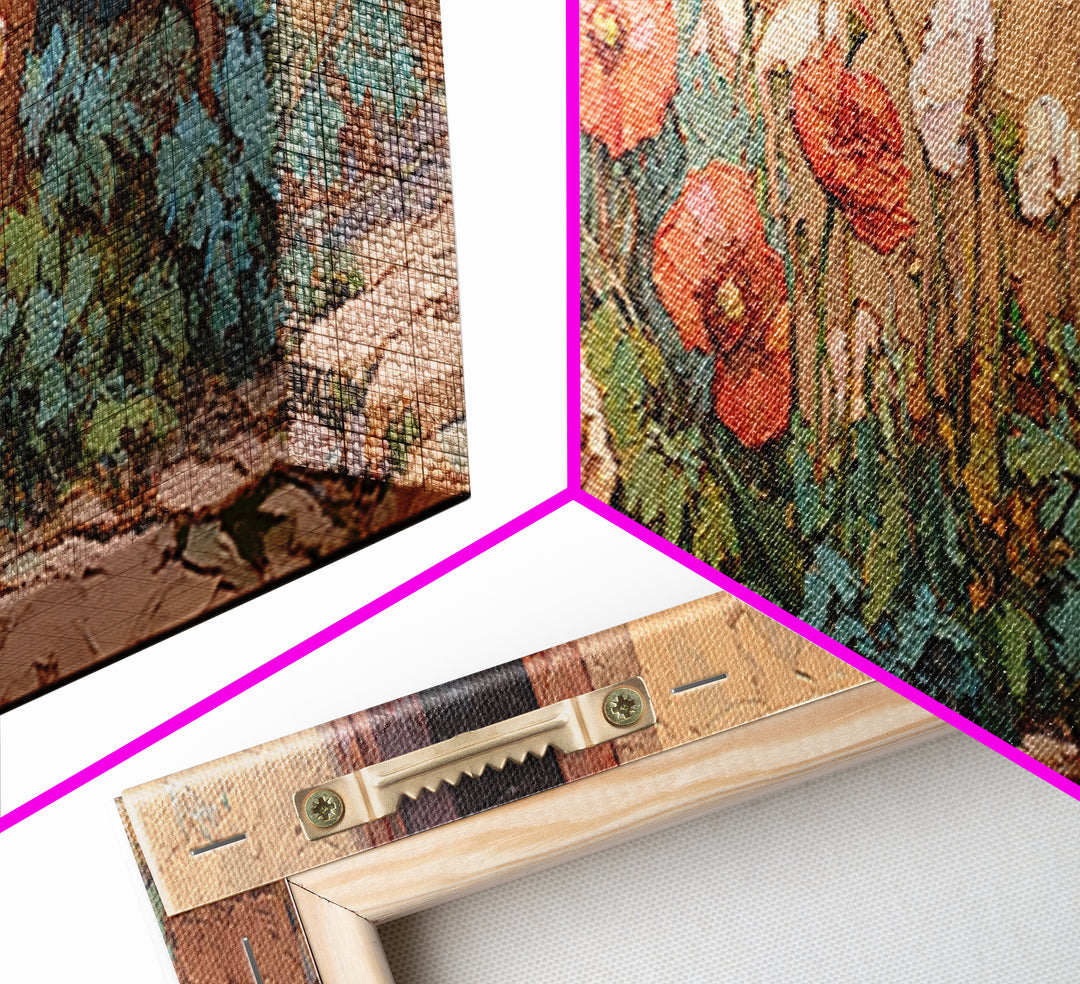 Poppies Beside a Stone Garden Wall Canvas Print, French Country Art, Gallery Decor, Farmhouse Decor, Fine Art, Country, FCA-3x1-31