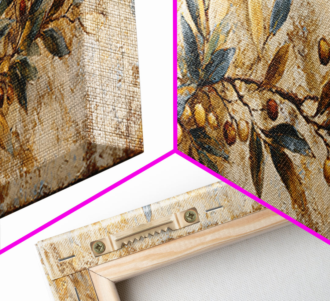 Olive Branch Wreath on Cream Ground Canvas Print, French Country Art, Landscape Painting, Farmhouse Decor, Fine Art, Country, FCA-3x1-62
