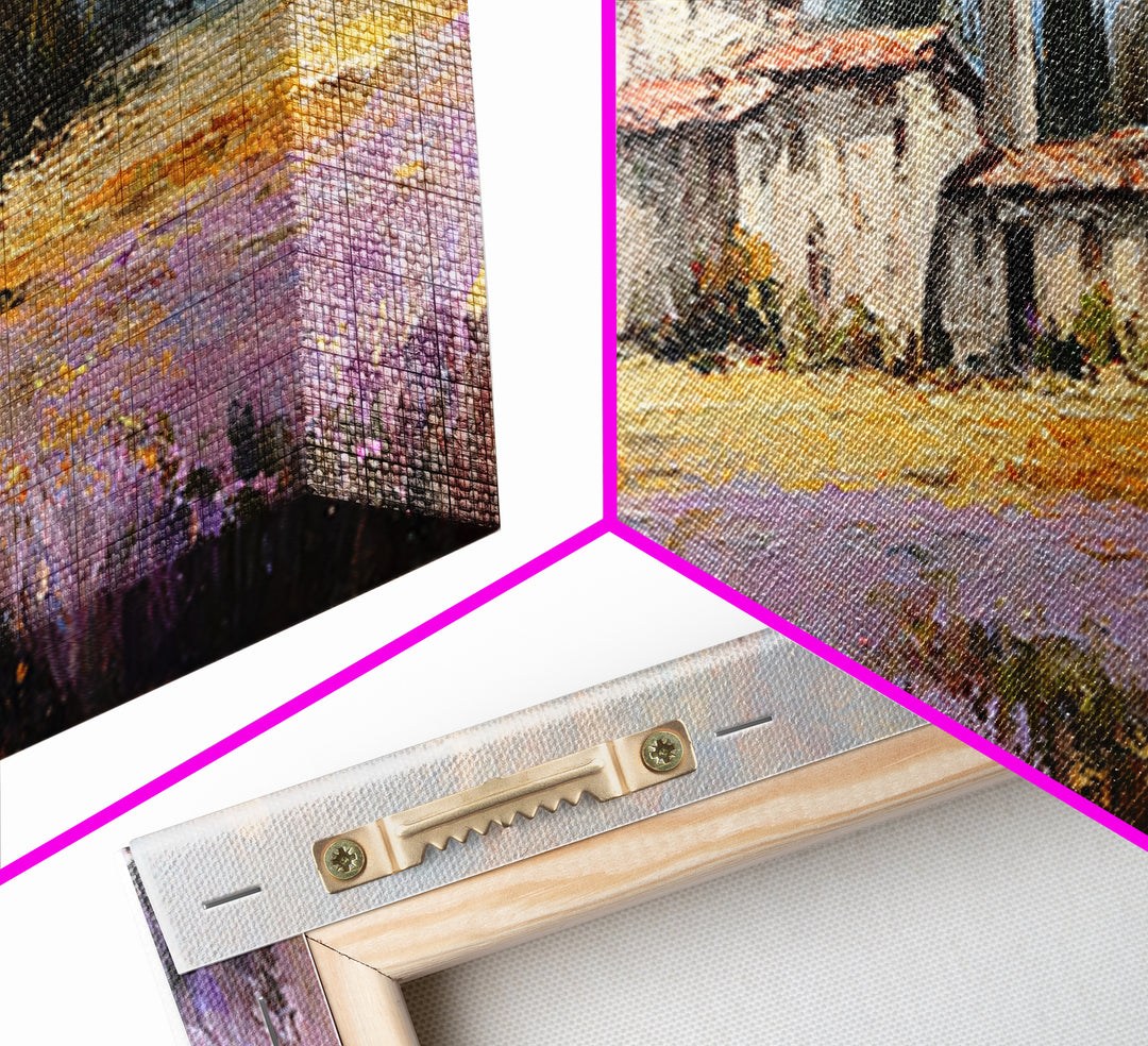 Lavender Field with Distant Stone Farmhouse Canvas Print, French Country Art, Printable Art, Farmhouse Decor, Watercolor Art, FCA-3x1-65