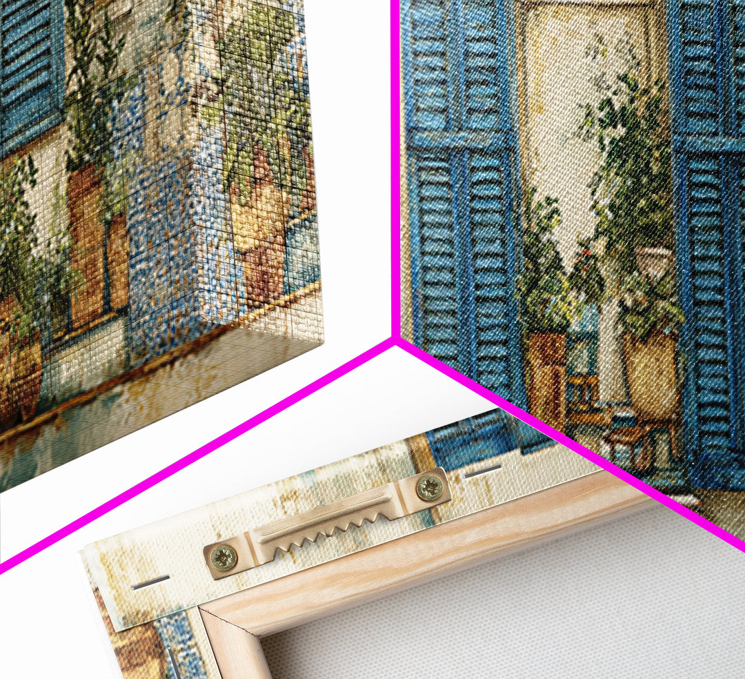 Weathered Window with Blue Shutters Canvas Print, French Country Art, Home Decor Gift, Farmhouse Decor, Oil Painting, Country, FCA-3x1-85
