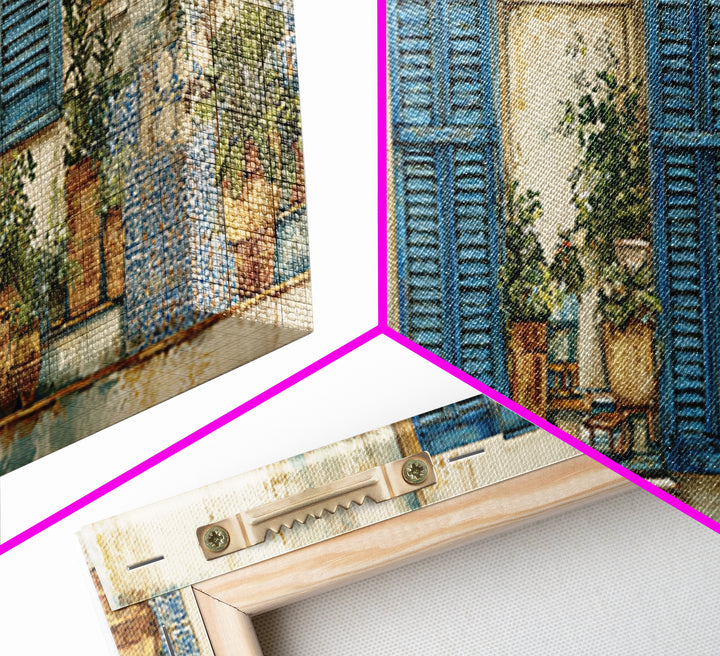 Weathered Window with Blue Shutters Canvas Print, French Country Art, Home Decor Gift, Farmhouse Decor, Oil Painting, Country, FCA-3x1-85