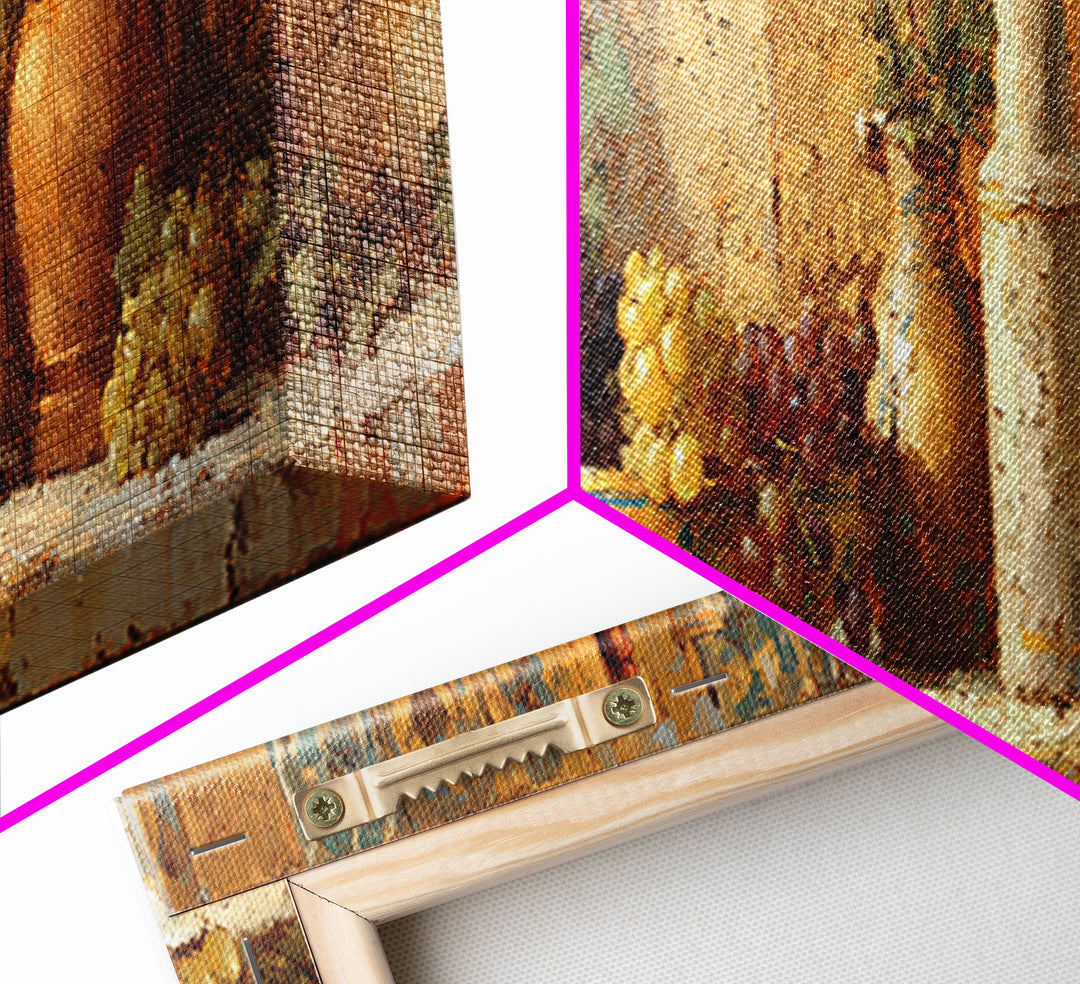 Grapes and Wine Still Life Canvas Print, French Country Art, Coastal Wall Art, Farmhouse Decor, Watercolor Art, Country, FCA-3x1-97