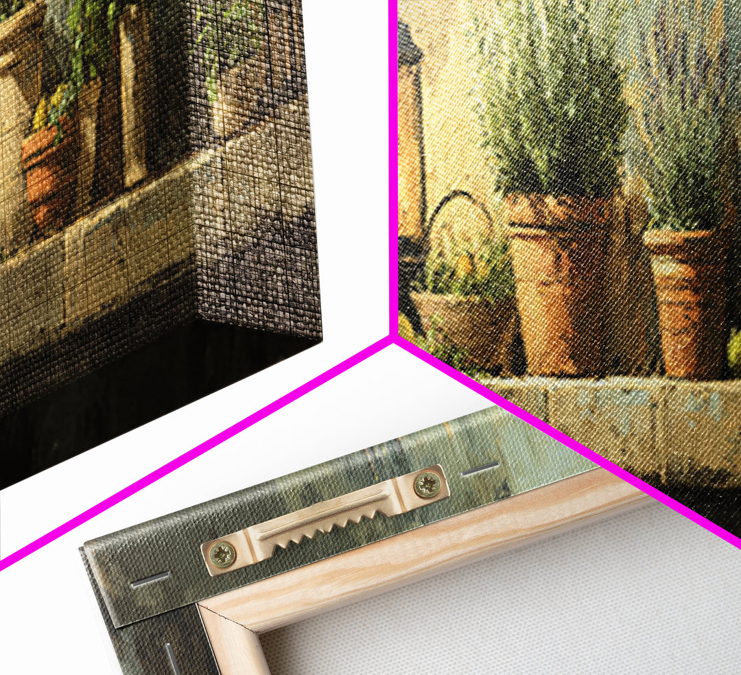 Terra Cotta Pots Framed Canvas Print, French Country Art, Eclectic Wall Art, Farmhouse Decor, Fine Art, Country, Modern Decor, FCA-3x1-99