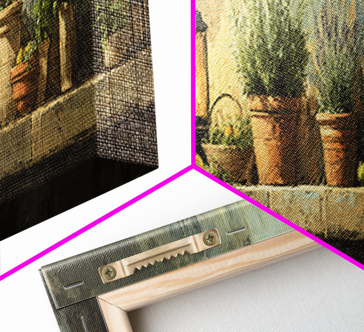 Terra Cotta Pots Framed Canvas Print, French Country Art, Eclectic Wall Art, Farmhouse Decor, Fine Art, Country, Modern Decor, FCA-3x1-99