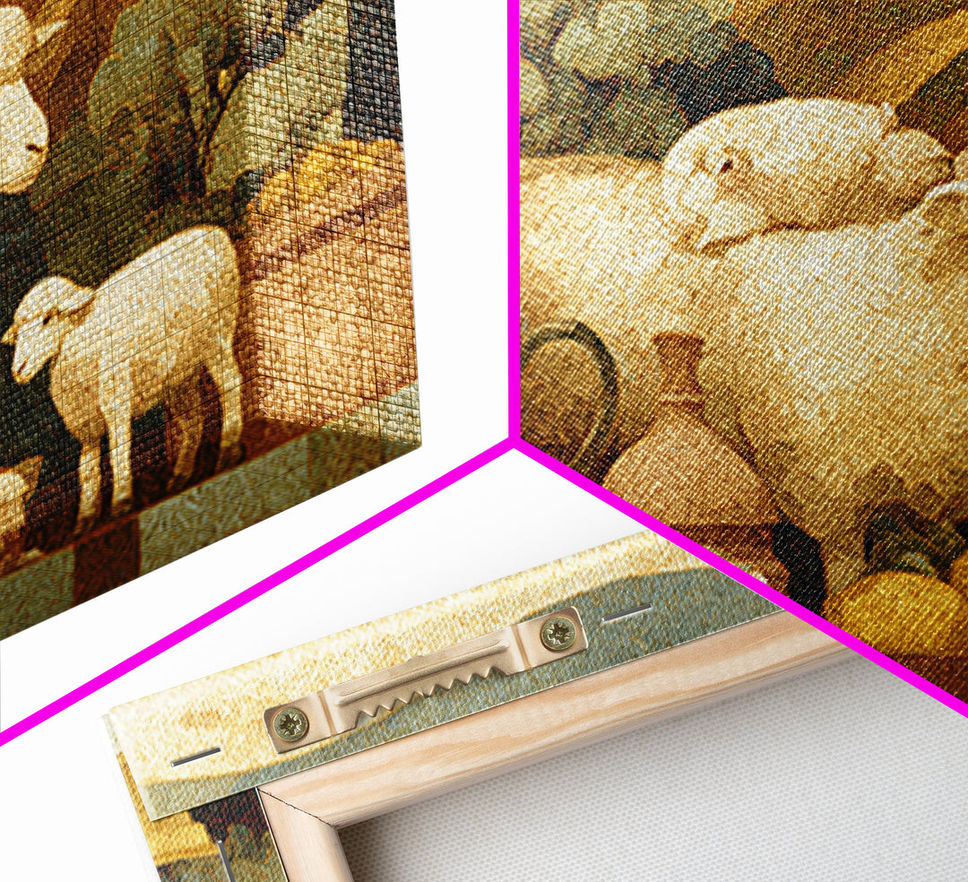 Pastoral Sheep in Rolling Countryside Framed Canvas Print, French Country Art, Textured Painting, Farmhouse Decor, Country, FCA-3x2-18