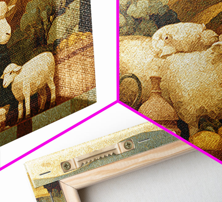 Pastoral Sheep in Rolling Countryside Framed Canvas Print, French Country Art, Textured Painting, Farmhouse Decor, Country, FCA-3x2-18