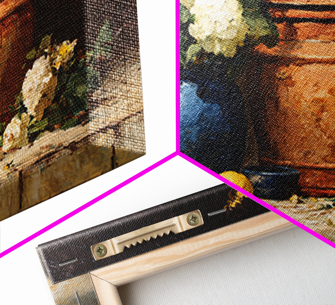 Antique Copper Pot and Flowers Still Life Framed Canvas Print, French Country Art, Boho Decor, Farmhouse Decor, Country, FCA-3x2-28
