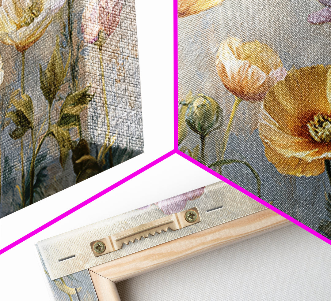 Poppies Beside a Stone Garden Wall Canvas Print, French Country Art, Oil Painting, Farmhouse Decor, Fine Art, Country, FCA-3x2-43