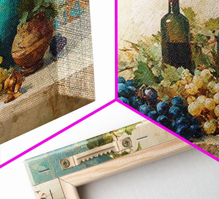 Grapes and Wine Still Life Canvas Print, French Country Art, Oil Painting, Farmhouse Decor, Country, Digital Art Prints, FCA-3x2-61