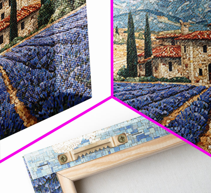 Lavender Field with Distant Stone Farmhouse Canvas Print, French Country Art, Farmhouse Wall Decor, Farmhouse Decor, Country, FCA-3x2-77