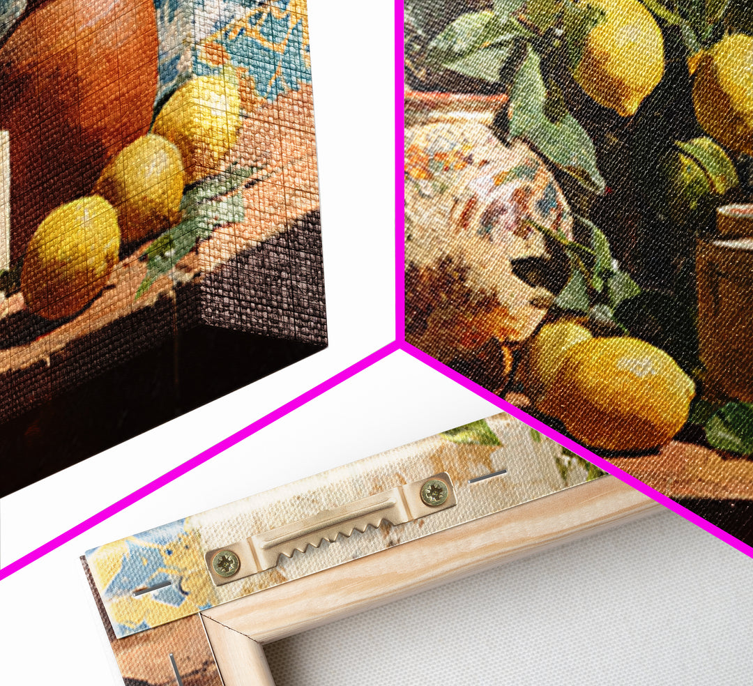 Aged Botanical Plate of Lemons and Leaves Canvas Print, French Country Art, Coastal Wall Art, Farmhouse Decor, Oil Painting, FCA-3x2-88