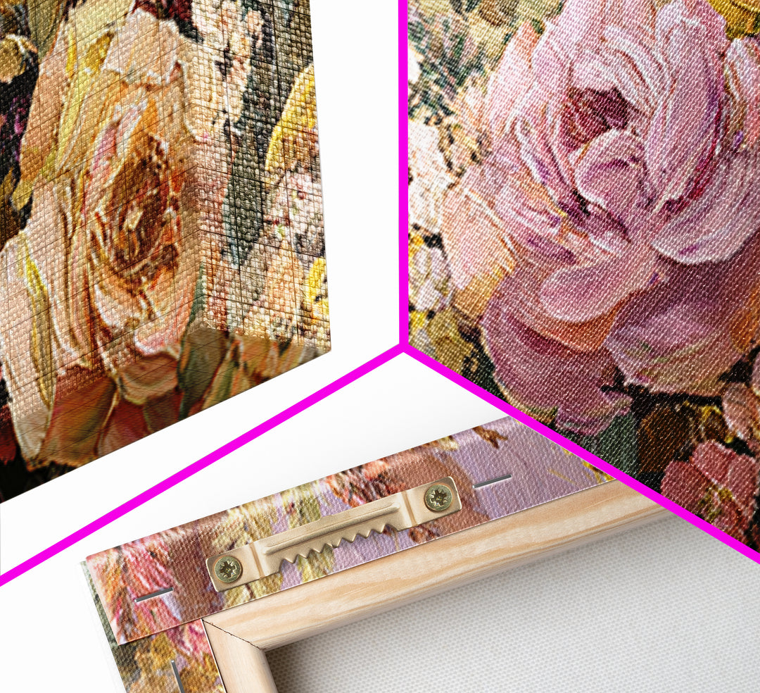Floral Wreath of Garden Roses and Herbs Canvas Print, Floral Art, Dark Academia Decor, Living Room Decor, Fine Art, Bloom, FLO-2x1-61