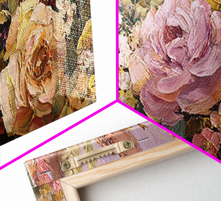Floral Wreath of Garden Roses and Herbs Canvas Print, Floral Art, Dark Academia Decor, Living Room Decor, Fine Art, Bloom, FLO-2x1-61