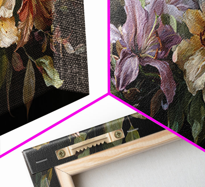 Lily Bouquet with Dramatic Dark Background Canvas Print, Floral Art, Printable, Living Room Decor, Oil Painting, Bloom, FLO-2x1-64