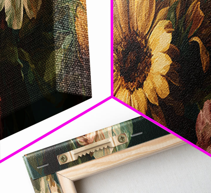Sunflower Bouquet in Bold Golden Tones Canvas Print, Floral Art, Art Nouveau Locket, Living Room Decor, Fine Art, Bloom, FLO-3x1-45
