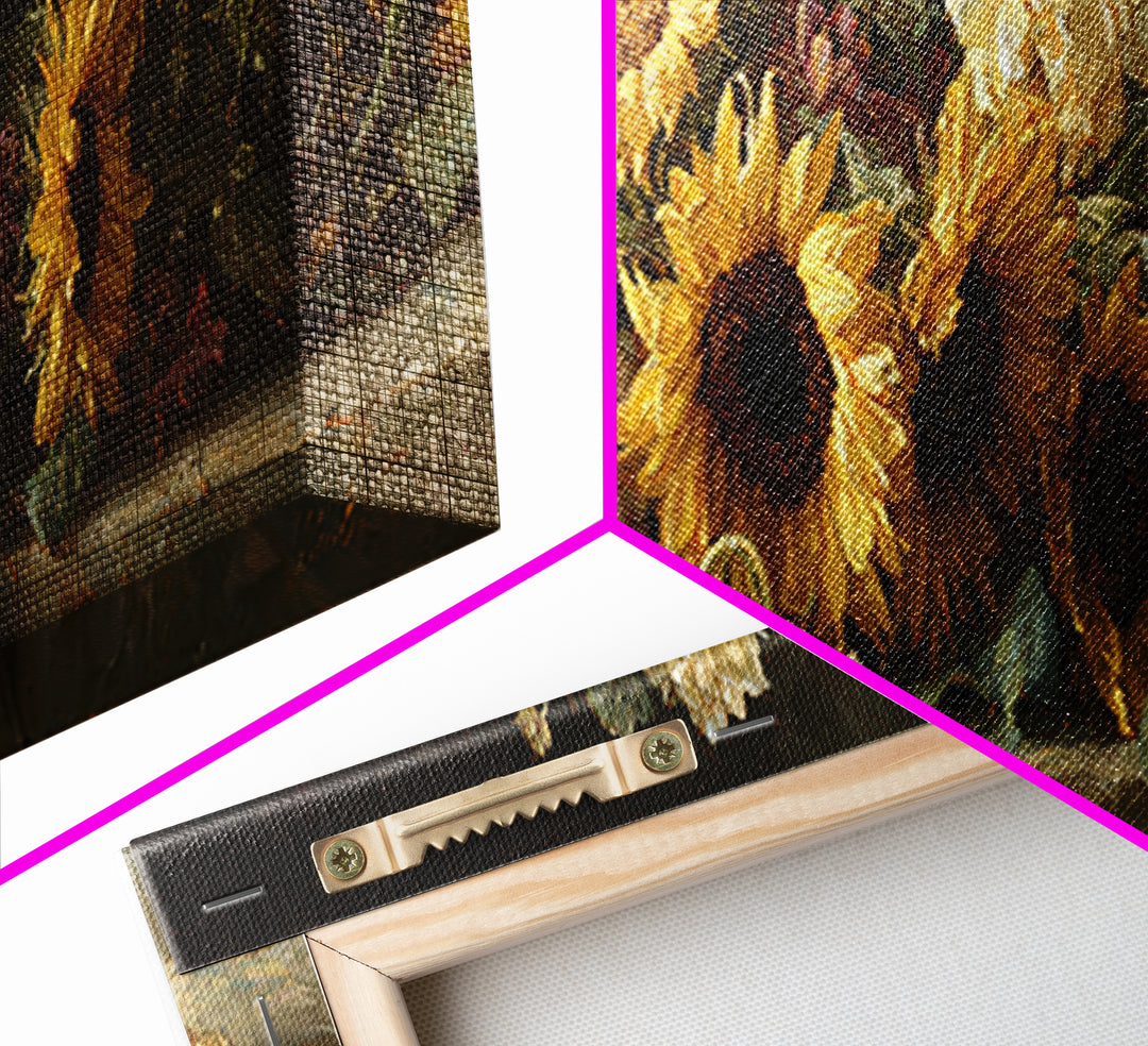 Sunflower Bouquet in Bold Golden Tones Framed Canvas Print, Floral Art, Gallery Decor, Living Room Decor, Fine Art, Bloom, FLO-3x1-69
