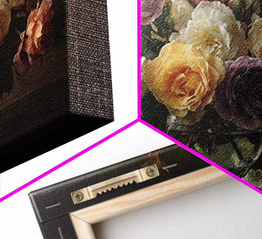 Dark Moody Roses Framed Canvas Print, Floral Art, Art Nouveau Decor, Living Room Decor, Fine Art, Bloom, Floral Decor, FLO-3x2-6