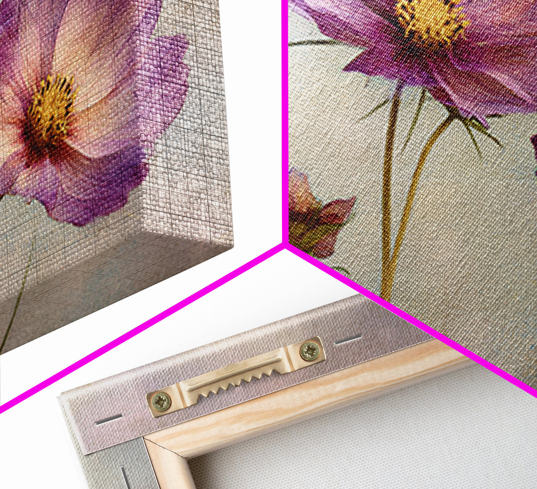 Cosmos Flowers Swaying Framed Canvas Print, Floral Art, Dark Academia Decor, Living Room Decor, Bloom, Printable Artwork, FLO-3x2-99