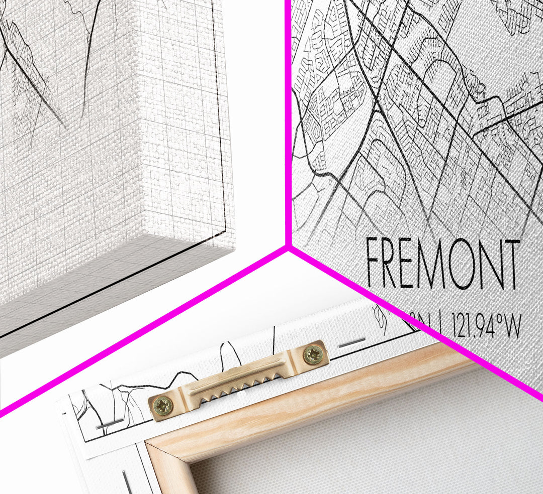 Panoramic Fremont City Map, California Art, Map Print, Minimalist Wall Art, Canvas Art, Housewarming Gift, Street Map Art, Closing Gift
