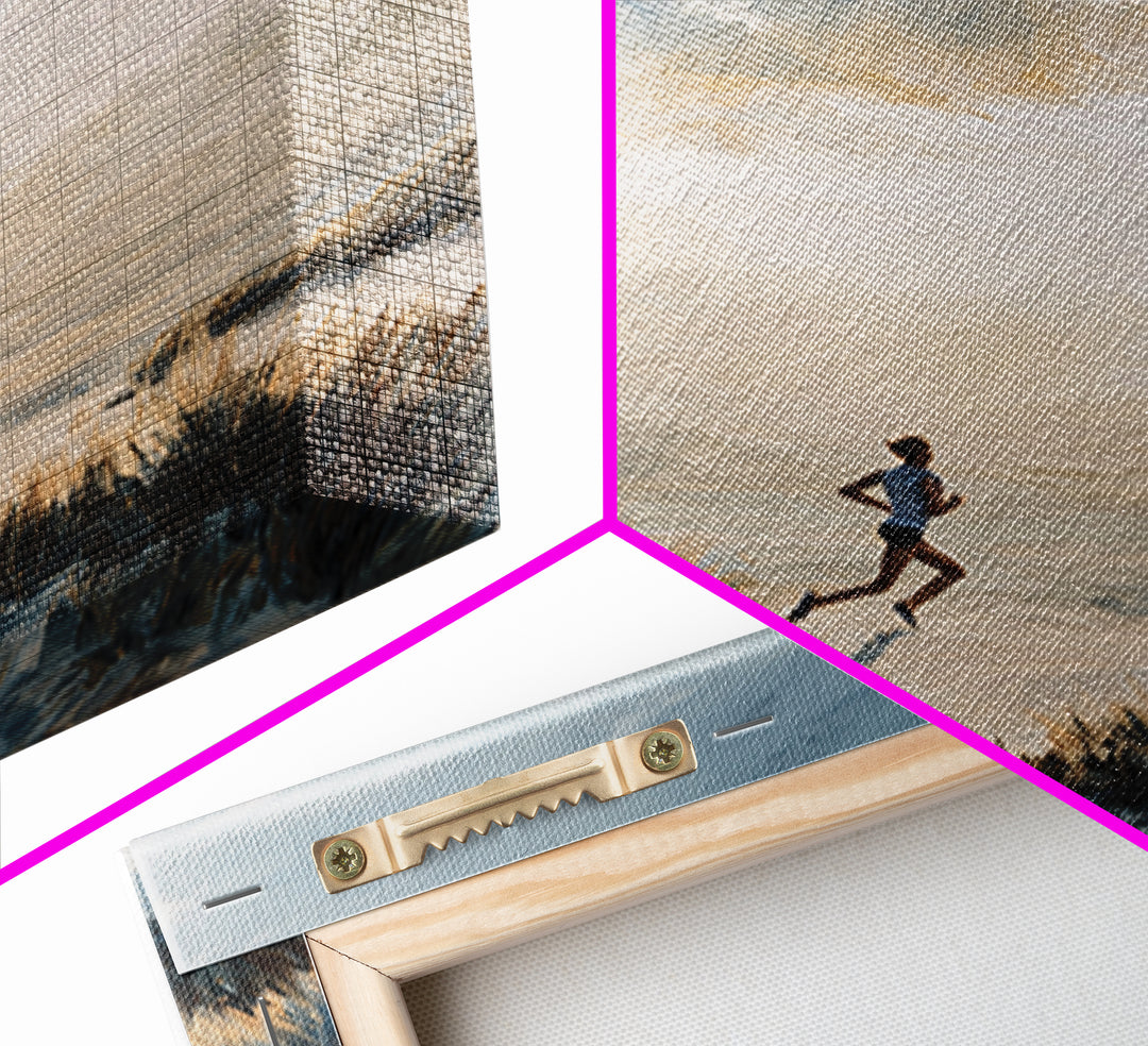 Mountain Trail Runner Framed Canvas Print, Fitness Studio Art, Motivational Canvas, Gym Decor, Watercolor Art, Motion, FSA-1x1-100