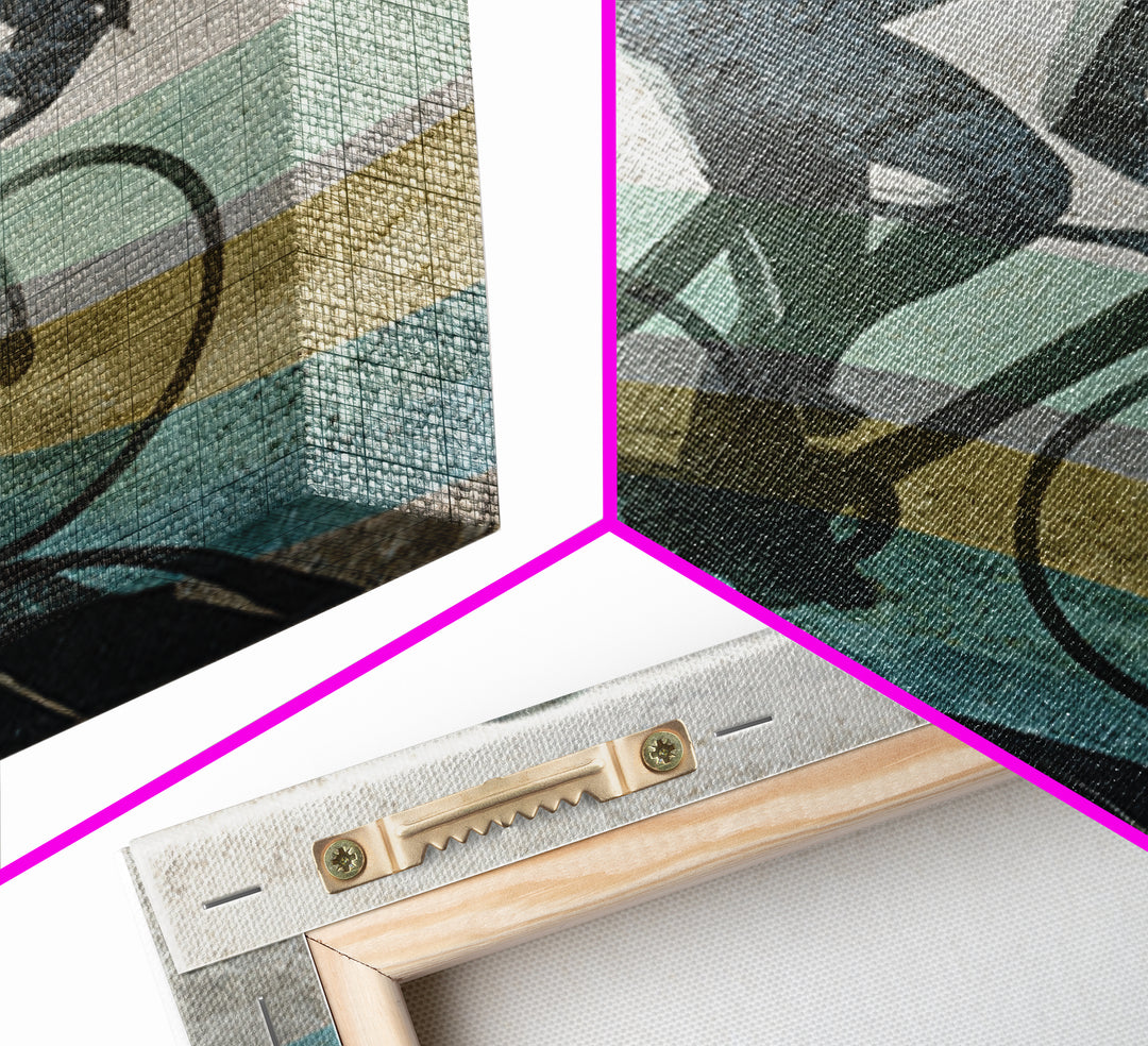 Cycling Figure in Bold Speed Lines Framed Canvas Print, Fitness Studio Art, Home Decor, Gym Decor, Oil Painting, Motion, FSA-1x1-80