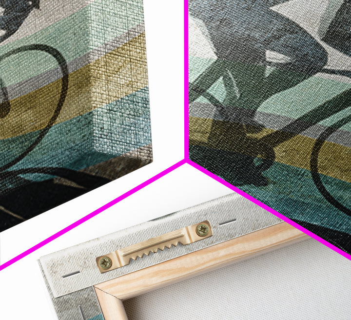 Cycling Figure in Bold Speed Lines Framed Canvas Print, Fitness Studio Art, Home Decor, Gym Decor, Oil Painting, Motion, FSA-1x1-80