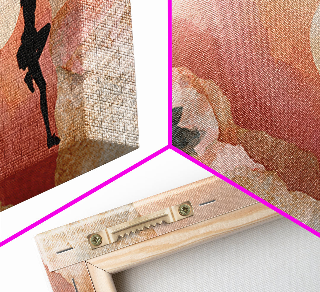 Rock Climber Reaching Toward Warm Light Framed Canvas Print, Fitness Studio Art, Boho Decor, Gym Decor, Oil Painting, Motion, FSA-2x1-35
