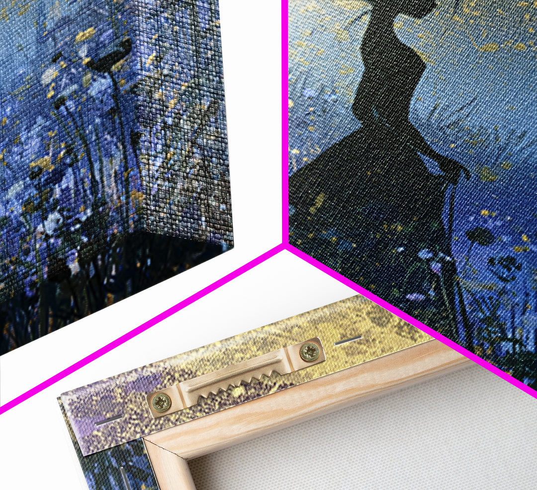 Princess Silhouette with Moonlit Garden Flowers Canvas Print, Fairy Tale Art, Art Nouveau Print, Living Room Decor, Storybook, FTA-1x1-100