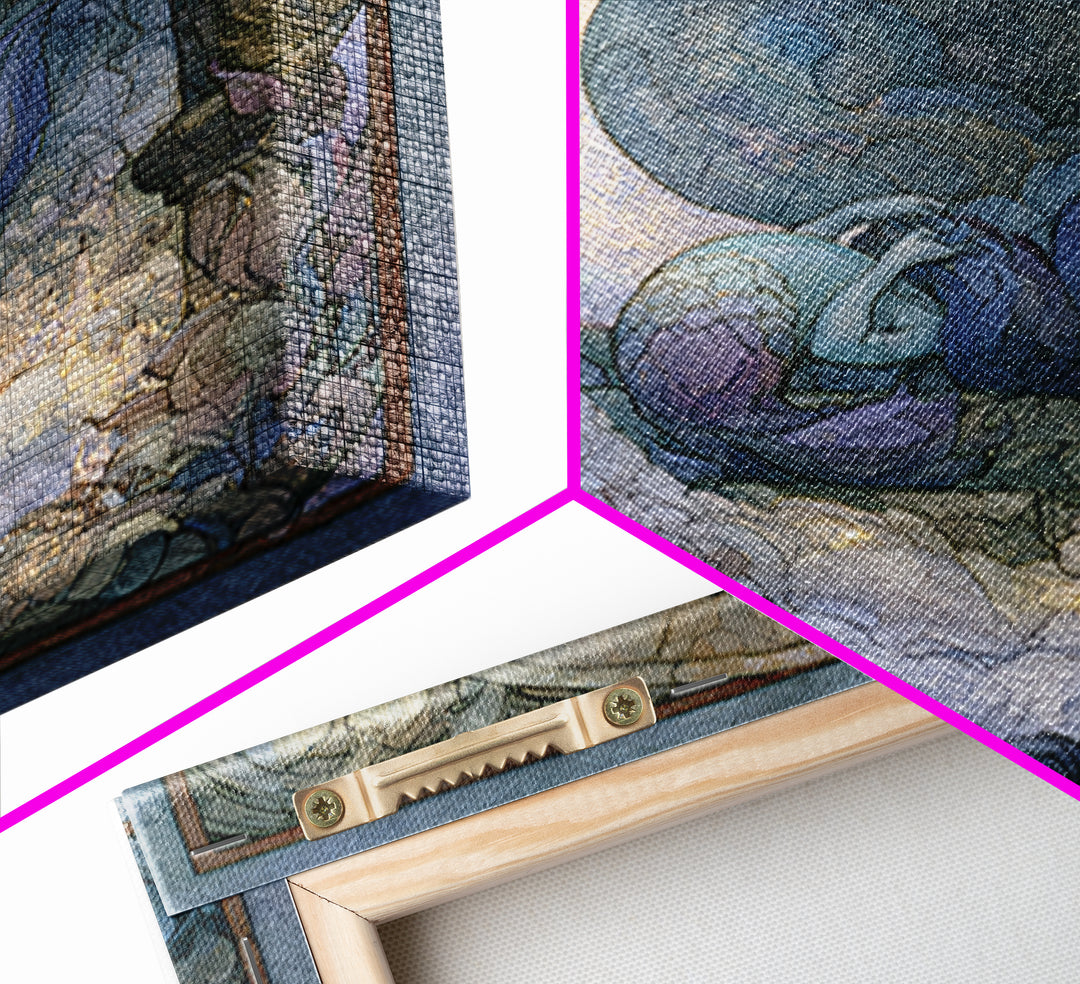 Mermaid Combing Hair Beneath a Pearl Moon Canvas Print, Fairy Tale Art, Nursery Wall Art, Living Room Decor, Watercolor Art, FTA-1x1-36