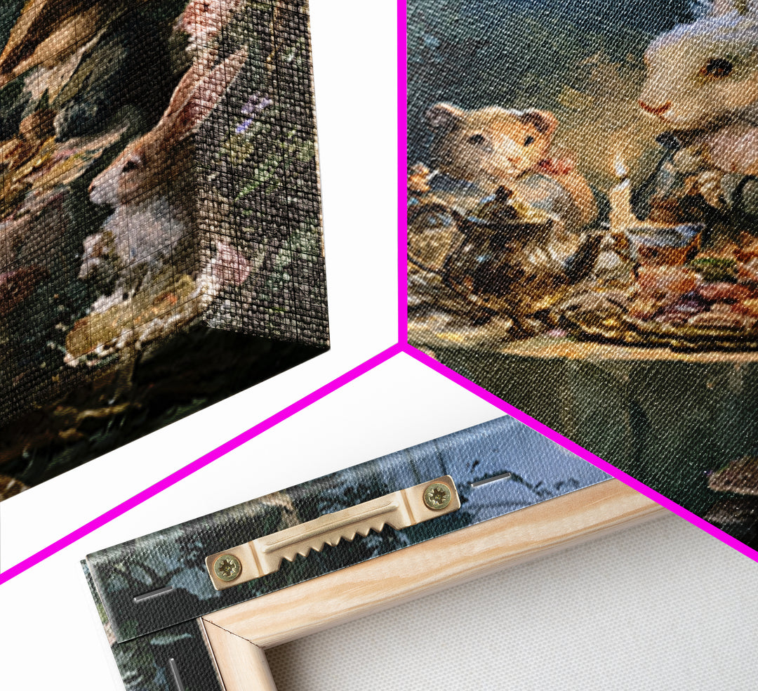 Woodland Tea Party Framed Canvas Print, Fairy Tale Art, Princess Wall Art, Living Room Decor, Oil Painting, Storybook, FTA-1x1-43