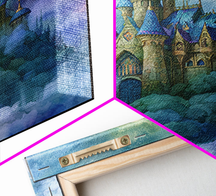 Storybook Castle on a Misty Hill Canvas Print, Fairy Tale Art, Fairy Art, Living Room Decor, Fine Art, Storybook, FTA-1x1-50