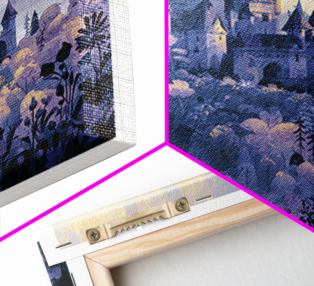 Storybook Castle on a Misty Hill Framed Canvas Print, Fairy Tale Art, Fine Art Print, Living Room Decor, Fine Art, Storybook, FTA-1x1-74