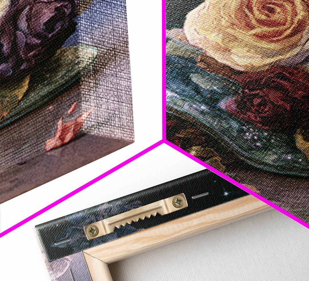 Glass Slipper Still Life Framed Canvas Print, Fairy Tale Art, Statement Artwork, Living Room Decor, Fine Art, Storybook, FTA-1x1-78