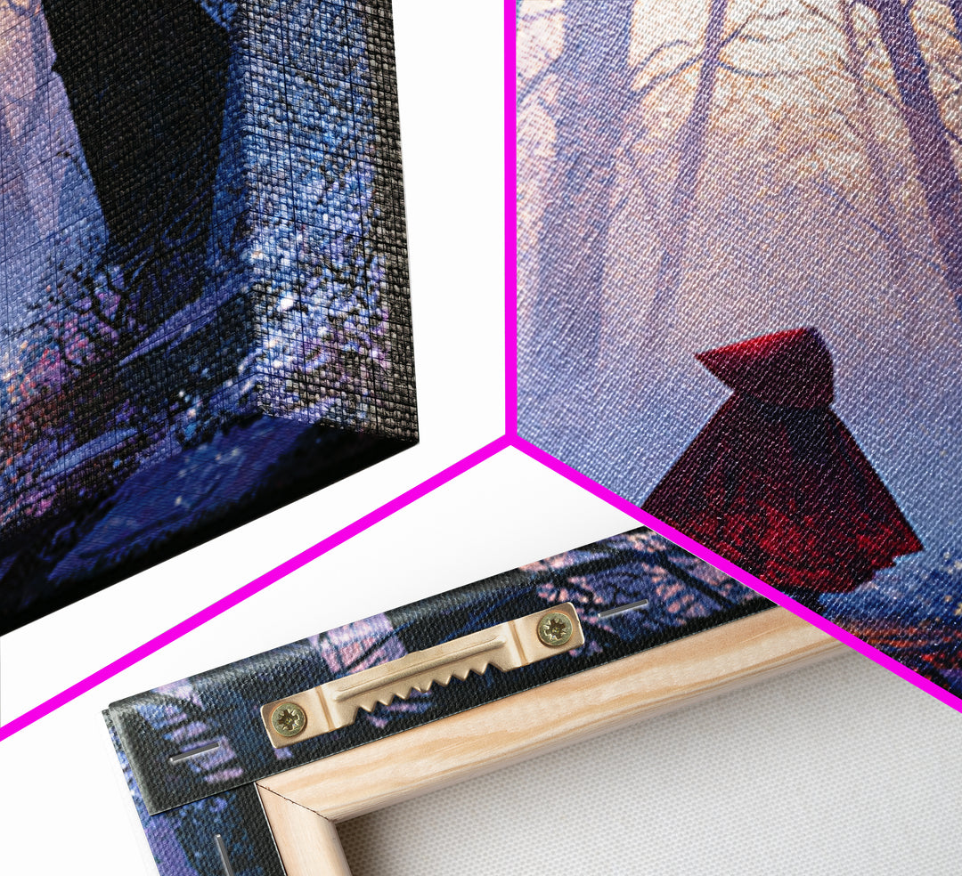 Red Cloak Figure Walking Through Dark Woods Canvas Print, Fairy Tale Art, Fine Art Print, Living Room Decor, Storybook, FTA-1x1-80
