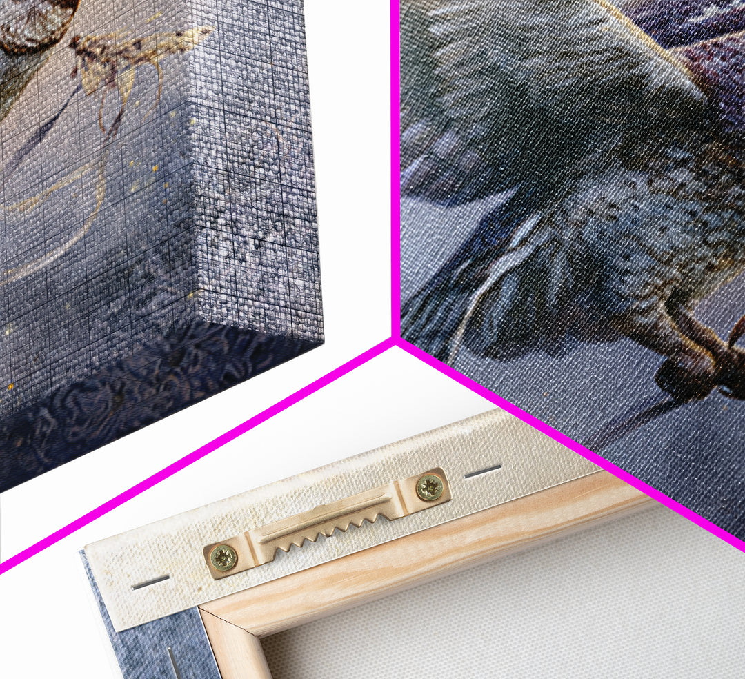 Owl Messenger Carrying a Tiny Ribbon Canvas Print, Fairy Tale Art, Contemporary Art, Living Room Decor, Fine Art, Storybook, FTA-1x1-89