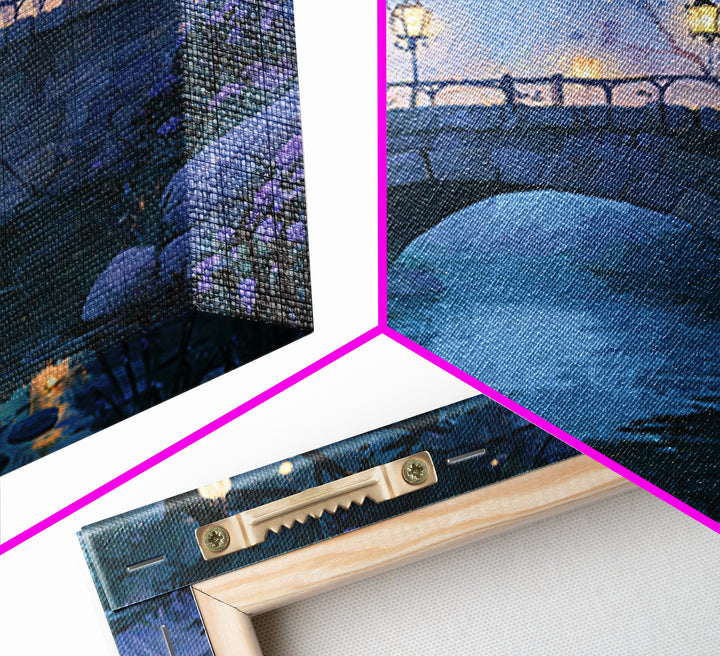 Lantern Lit Bridge Canvas Print, Fairy Tale Art, Fine Art Print, Living Room Decor, Fine Art, Storybook, Painting, Art Prints, FTA-1x1-95