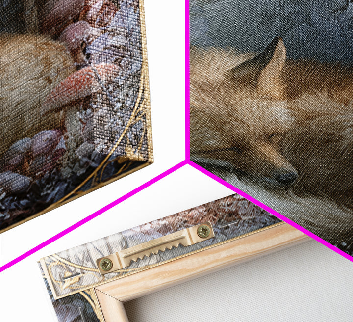 Sleeping Fox Beside a Magical Mushroom Ring Canvas Print, Fairy Tale Art, Painting, Living Room Decor, Fine Art, Storybook, FTA-1x1-99
