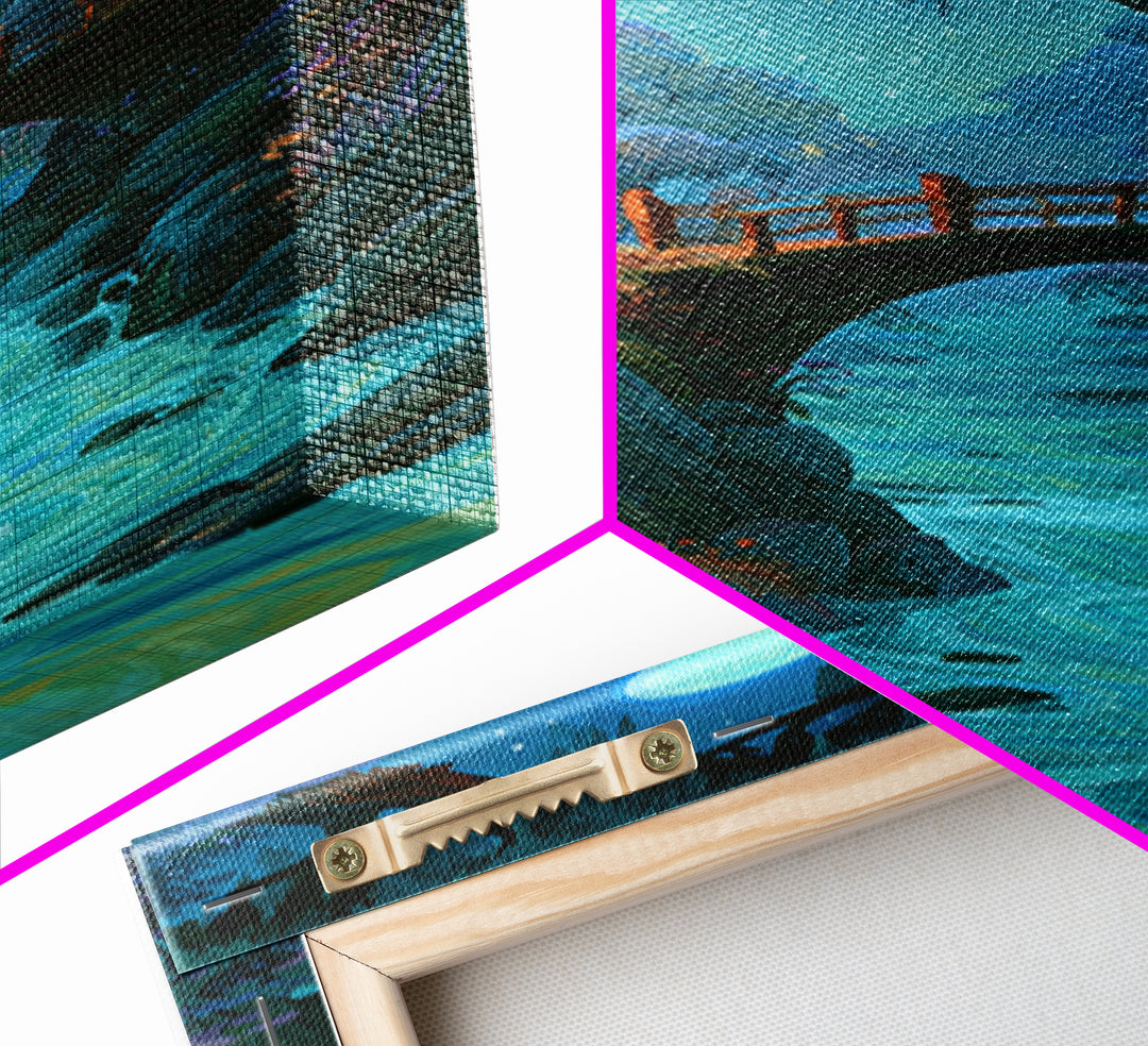 Lantern Lit Bridge Canvas Print, Fairy Tale Art, Dark Art, Living Room Decor, Fine Art, Storybook, Statement Artwork, FTA-1x3-59
