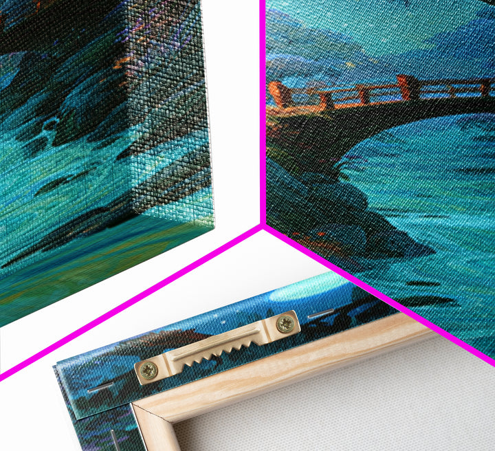 Lantern Lit Bridge Canvas Print, Fairy Tale Art, Dark Art, Living Room Decor, Fine Art, Storybook, Statement Artwork, FTA-1x3-59