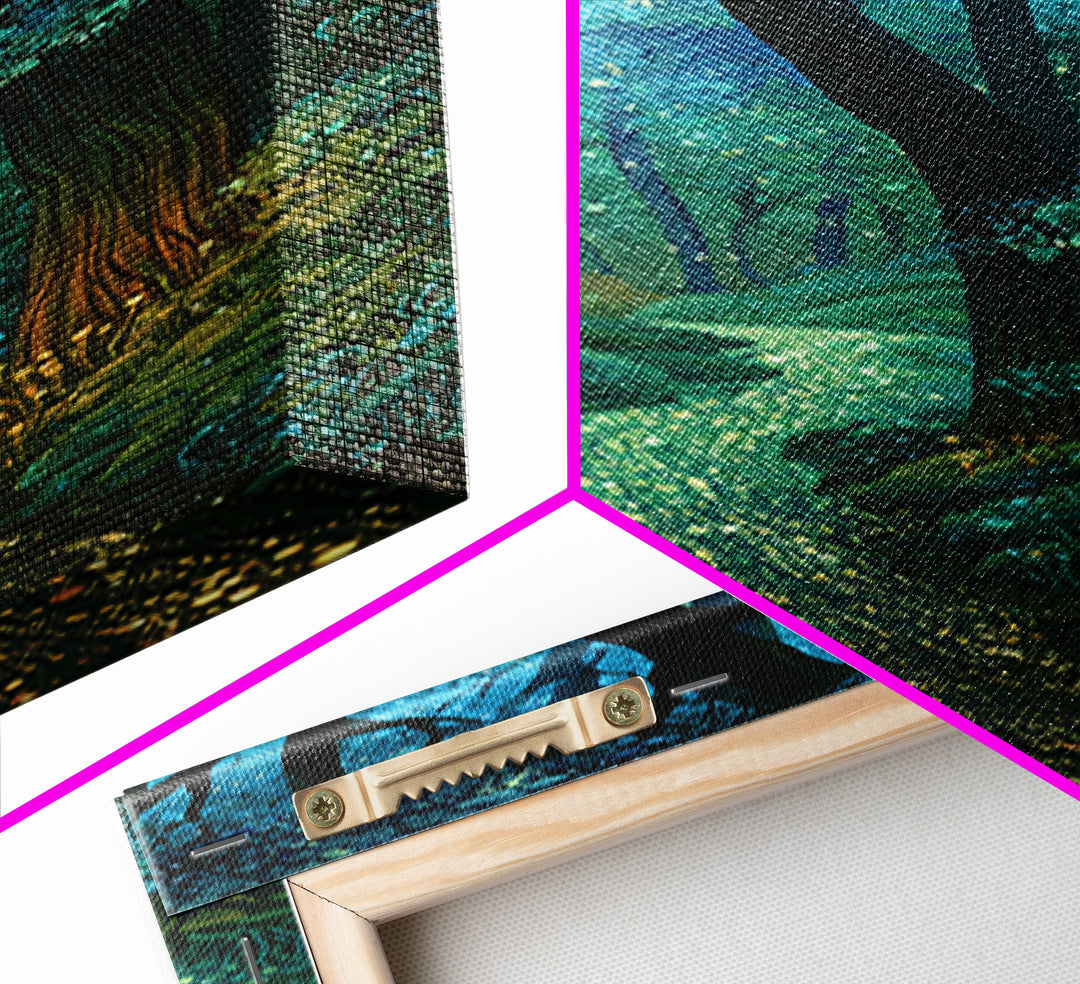 Enchanted Forest Path Glowing Canvas Print, Fairy Tale Art, Art Nouveau, Living Room Decor, Fine Art, Storybook, Dark Art, FTA-1x3-85