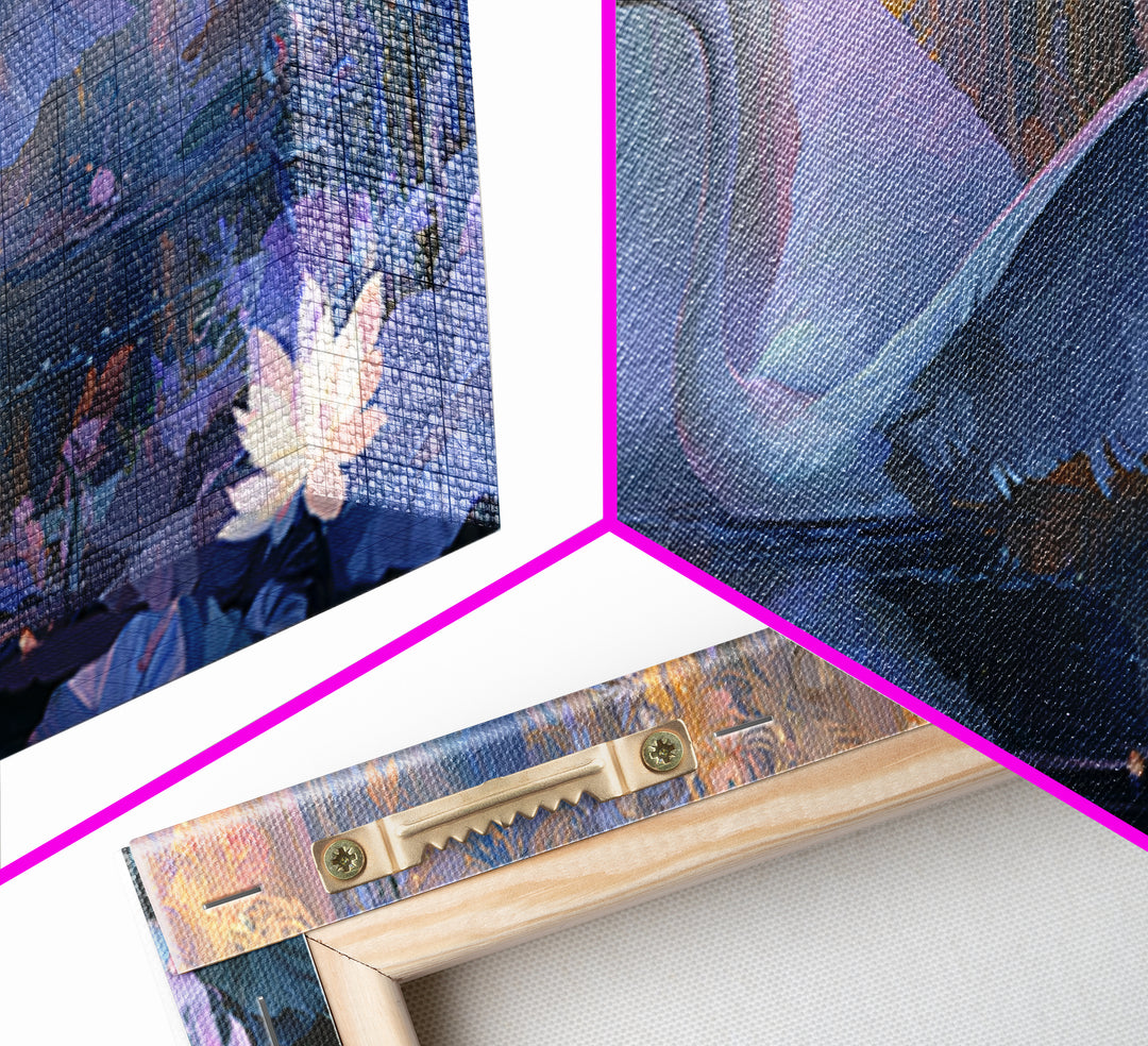 White Swan Transformation Scene Framed Canvas Print, Fairy Tale Art, Folk Art, Living Room Decor, Fine Art, Storybook, FTA-2x1-11