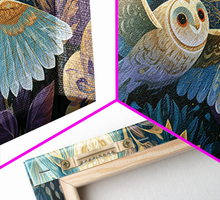 Owl Messenger Carrying a Tiny Ribbon Framed Canvas Print, Fairy Tale Art, Art Print, Living Room Decor, Fine Art, Storybook, FTA-2x1-37